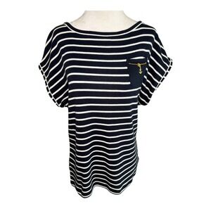 Nautica Striped‎ Knit Top Anchor Pocket Nautical Tee Shirt Women's Size Small